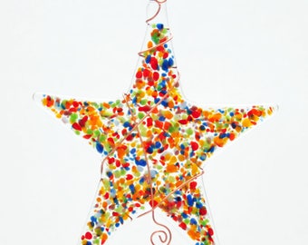 Glassworks Northwest - Rainbow Sprinkle Star - Fused Glass Suncatcher or Ornament