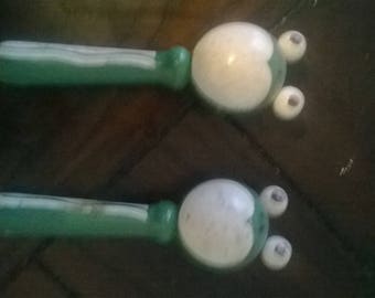 Folk art wooden noisemakers frogs
