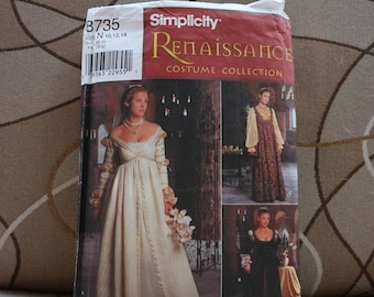 Simplicity Sewing Pattern 8735 UNCUT, size 10-12-14, NEW, OOP - Renaissance, Medieval, Ever After, Costuming, Renn Faire