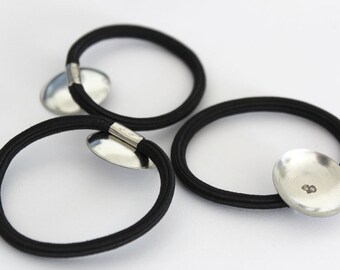 50pcs Hair Elastic Ring w/ 20mm Round Metal Base(Ponytail Holder..Hair Ties.. For DIY Hair Accessories)