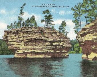 Vintage 1930's Wisconsin Dells Postcard Sugar Bowl