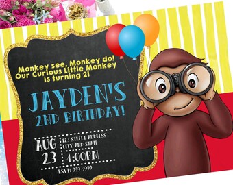 40% OFF Curious George Invitation, Curious George Invite, Curious George, Birthday Invitation, Invitation