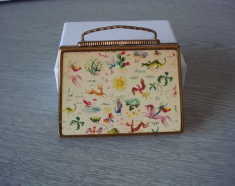 Suitcase Compact by A.S. Brown 1950s animals and plants colourful design