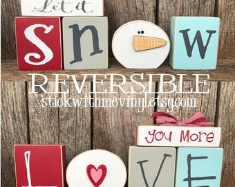 Valentines day decor, reversible blocks, valentines day, love decor, wood blocks, love blocks, Valentine's day, holiday decor, love you more