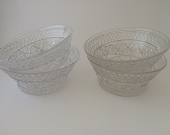 Etched Glass Custard Dishes - Set of 4, Clear Glass Dessert Bowl, Sunday Dish, Fruit Bowl
