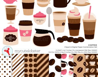 Coffee Clipart Digital Paper Set Coffee Clipart Digital Paper Set