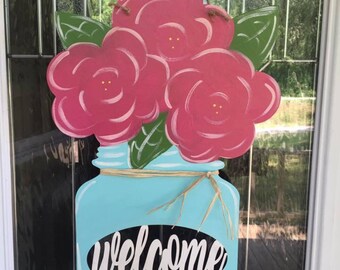 Flower door hanger, floral door hanger, spring door hanger, summer door hanger, flowers, spring, wooden door hanger