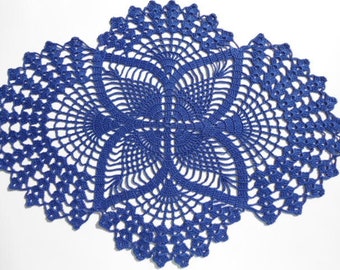 Crochet doily ,dark blue, oval doilies , lace ,home decor