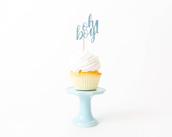 Oh Boy Cupcake Toppers - Baby Shower Decor, Boy Baby Shower, It's A Boy Decor, Gender Reveal Party Decor