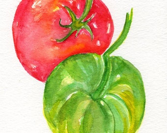 Tomatoes Original Watercolor Painting, Small Fruit Painting, Food Kitchen decor, wall art, 5 x 7 watercolor art, SharonFosterArt