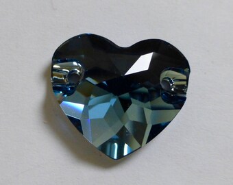 Vintage Swarovski Heart Faceted Crystal Sew On Stone in Denim Blue 16mm or 12mm (2)