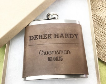 Personalized Flask Mens Gift Flask Groomsmen Gift for Men Groomsmen Flask Engraved Flask Personalized Leather Flask Wedding Party Favor