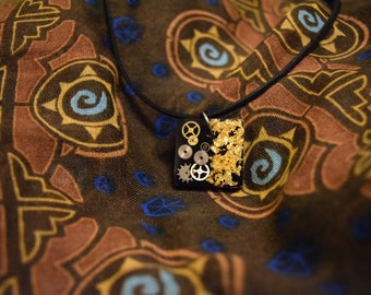Gears and Gold Flake Pendent