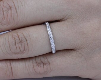 925 Sterling Silver Skinny Half Eternity Wedding Band Ring Women Size 3-11.5 SS824