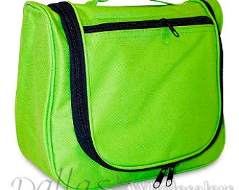 Monogrammed lime green cosmetic bag,personalized cosmetic bag,easy carry handle,make up case,toiletry case,toiletry bag