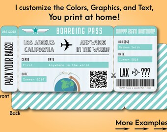 Printable Custom Boarding Pass Surprise Airline Ticket Airplane Destination Train Cruise Plane Fake ticket to give as a gift! Print at home!