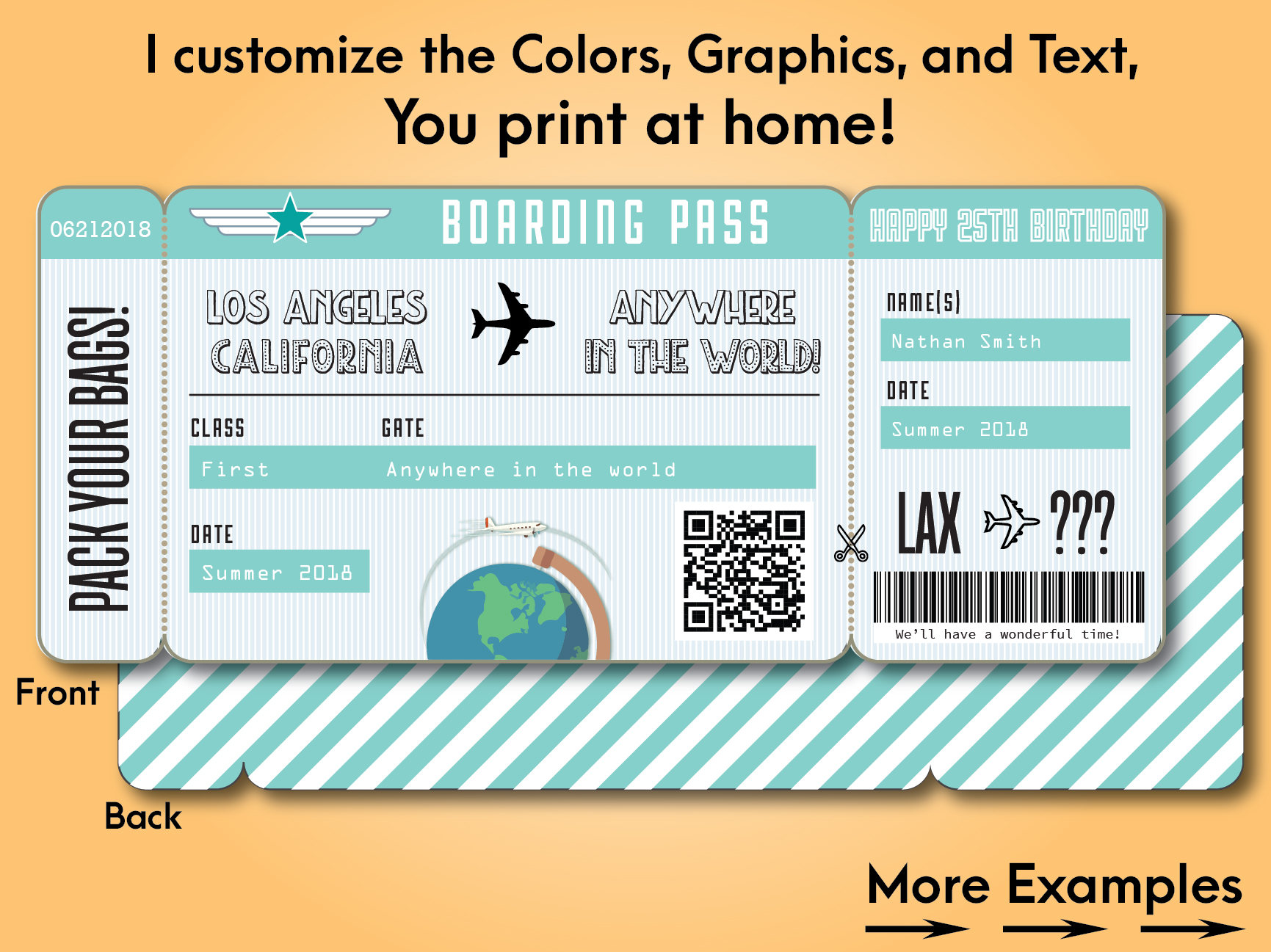 printable custom boarding pass surprise airline ticket