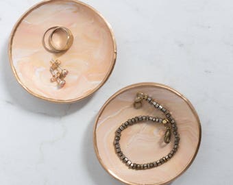 Creamsicle, Peach and Gold Marble Clay Ring Dish, Trinket Dish, Catch All, Photographer Styling Dish