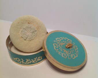 Vintage Revlon Aquamarine Fragrance Bath Powder with Puff