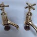 Pair of Original 1920's Vintage Art Deco Basin Faucet Taps , Polished Brass