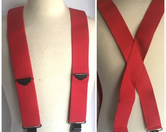 NIP Wide Red Clip On Suspenders Walking Boss Vermont Adjustable Up to 56" long Tall Braces