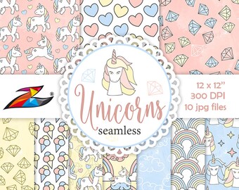 Sale Digital paper unicorn pattern seamless scrapbook paper unicorns background kids digital paper rainbow paper pastel paper