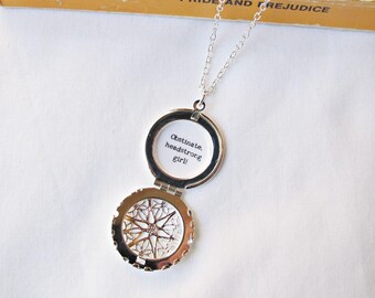 Jane Austen Quote Necklace Locket Pride and Prejudice Obstinate Headstrong Girl. Handmade Silver Typography Jewellery Jewelry. Customised
