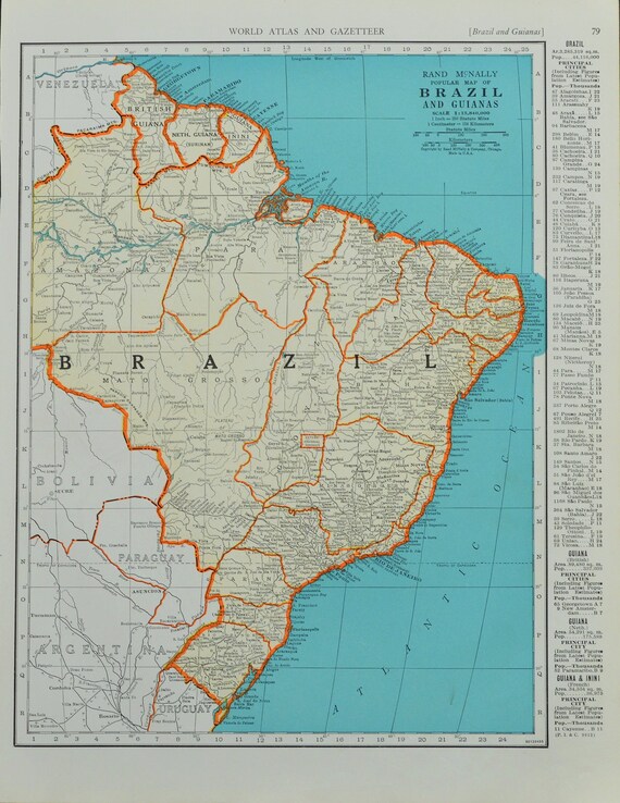1942 brazil map vintage map mid century map antique