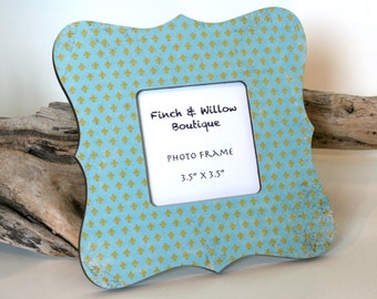 Robin Egg Blue decor, Fleur de lis Picture frame, Photo frame, Baby shower gift, Fleur de lis decor