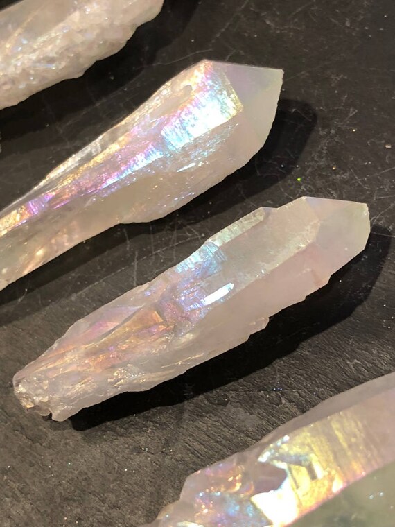 Small Angel Aura Quartz Point Clusters, Angel Aura Raw Crystal Points, Rainbow Aura Crystal Points, Metaphysical Crystal, Meditation Stone