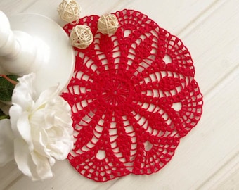 SALE 15% OFF: Crochet doily on sale Red crochet doilies Cotton lace doilies Crocheted centerpiece 300