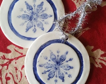 Ceramic Star Snowflake Ornament - Blue and White
