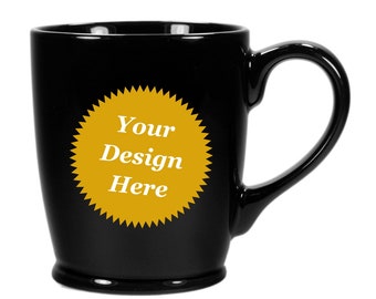 CUSTOM Black Mug, Handled Coffee Cup - Choose your etched design