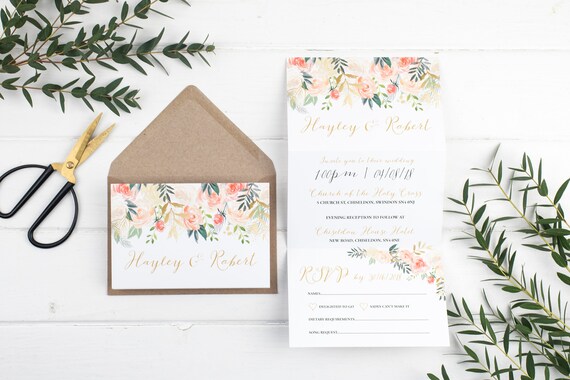 Wedding Invitation - Rose Luxe Floral Z-Fold