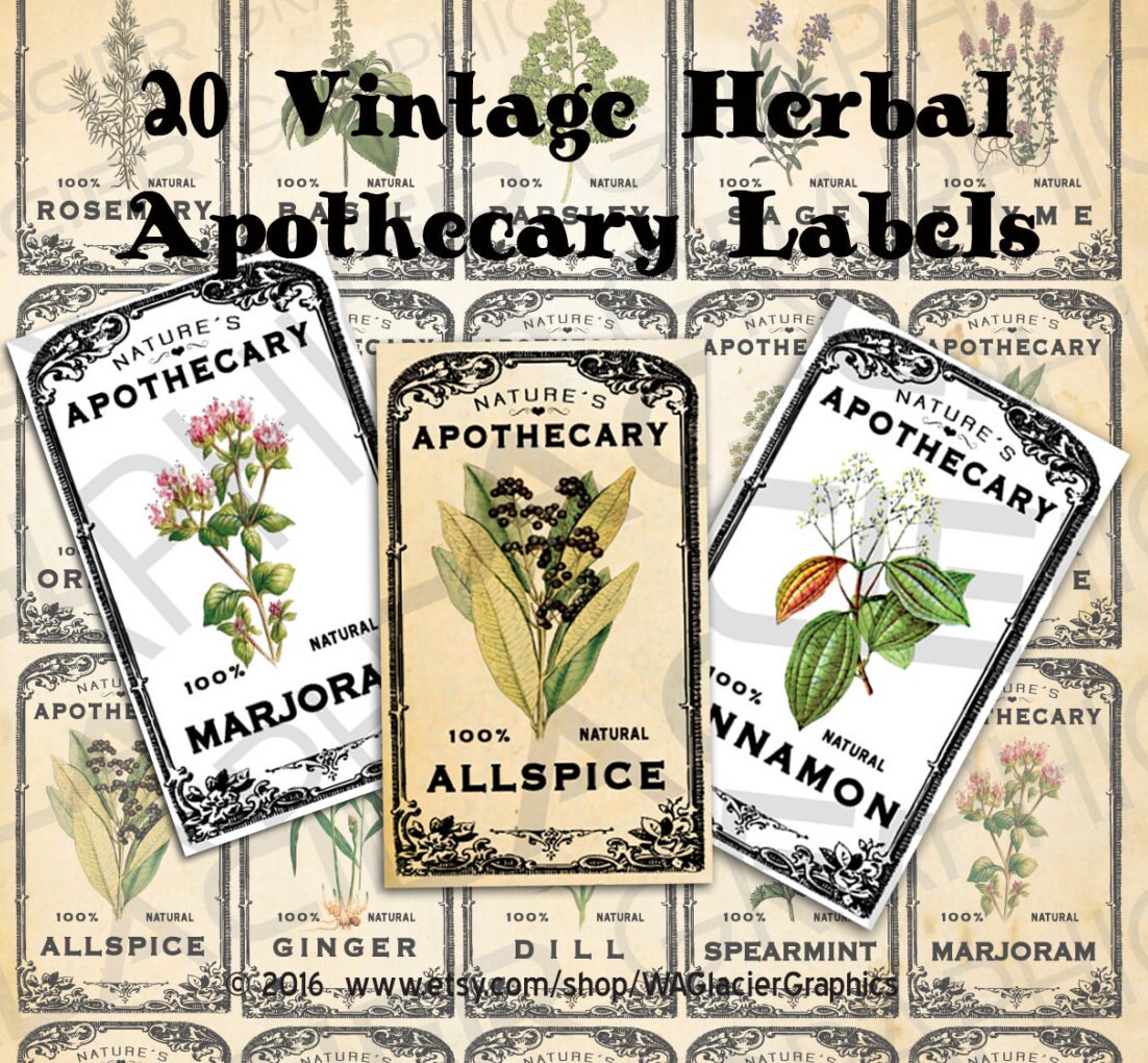 Vintage Herb Apothecary Labels Vintage Herbal Tags Digital