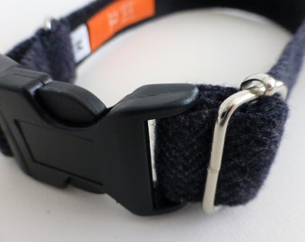 bespoke dark blue herringbone tweed collar