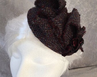 Tweed hat, tweed fascinator, tweed headpiece