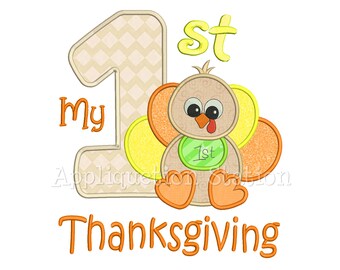 My 1st Thanksgiving Baby Boy Turkey Applique Machine Embroidery Design first INSTANT DOWNLOAD