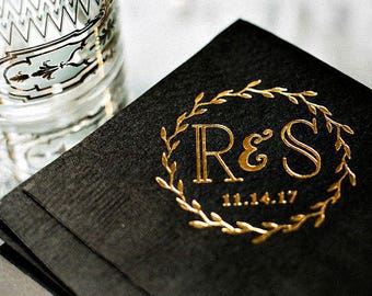 Wedding Favors, Wedding Napkins, Custom Napkins, Foil Personalized Napkins, Cocktail Napkins, Monogrammed Wedding Napkins, Bar Napkins, 1322