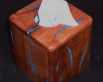 Tissue Box Holder~Tissue Box Cover ~Handmade~Turquoise Inlay~Mesquite Wood
