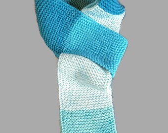 Knitted Blue striped scarf,women's scarf,winter scarf,fringe scarf, handmade neckwarmer,gift for her