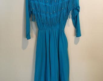Sassa Turquoise Country Western Tassel Dress