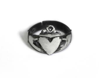Claddagh ring, 925 sterling ring, sacred heart ring, heart crown ring, hand heart ring, old school ring, Love Loyalty and Friendship ring