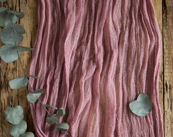Wedding Table Runner, Dusty Rose Gauze Runner, Centerpieces Runner, Cheesecloth Runner, Hand Dyed runner Cotton Scrim, Rustic wedding runner
