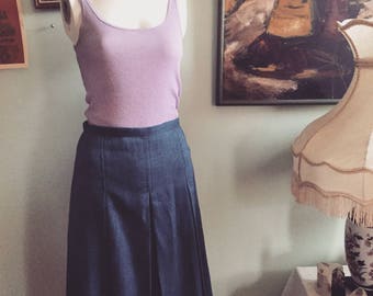 SALE Vintage 1950s ocean blue pleated knee length skirt