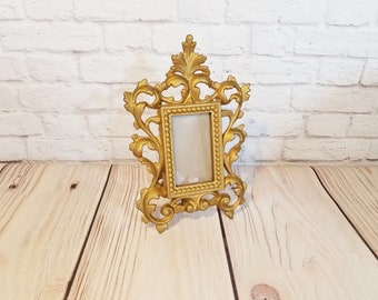 Vintage Heavy Cast Ornate Brass Metal Standing Frame