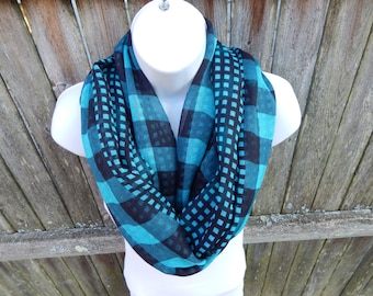 Green and Black Plaid Infinity Scarf