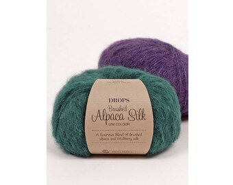 Silk Alpaca yarn - Knitting yarn - Aran yarn - Worsted yarn - Drops yarn - Superfine Alpaca - Mulberry Silk - DROPS Brushed Alpaca Silk