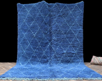 7x11 Blue Beni Ourain rug - Large Beniourain carpet - 100% wool rug - Morocco rug - Area rug - White rug - Beni Berber rug - Tapis Teppich