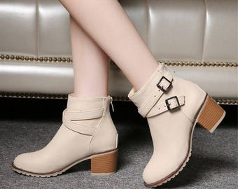 Buckle Strap Zip-Up High Heel Boots in 3 Colors